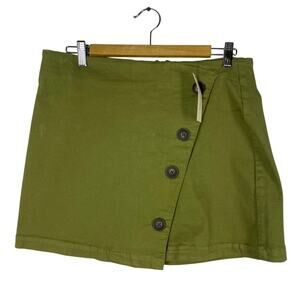 NWT, Harper Heritage, Size Large, Olive Green Mini Skirt, Asymmetrical Buttons